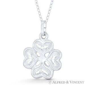 4-Heart Shamrock Leaf Irish Luck Charm 25.5x17.5mm Pendant in .925 Sterling Silv